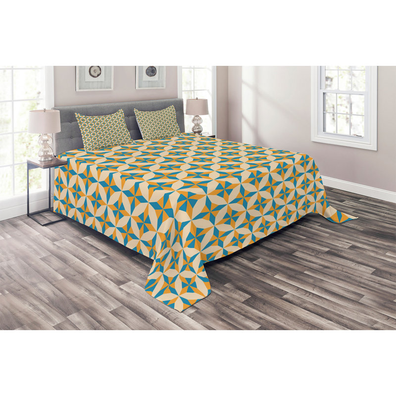 Traditional Polyester Geometric Shapes Coverlet, Queen Bedspread + 2 Shams