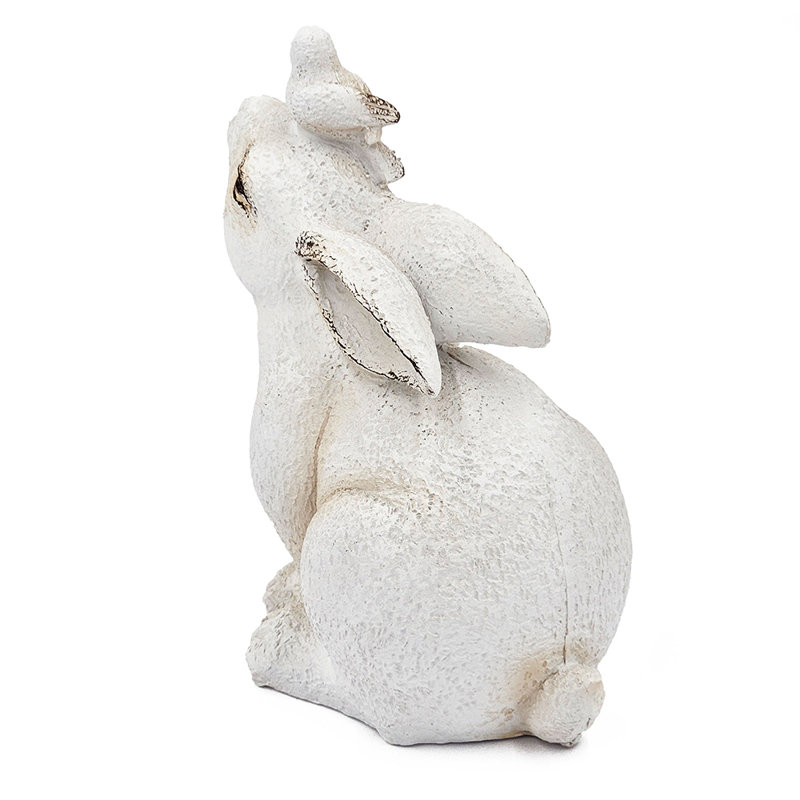 Resin Sitting Bunny With Bird On Head  Set of 2  5.7" x 3.5" x 6.5"H  White