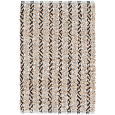 Natural Fiber 661 Flatweave Jute/Cotton Geometric Rug in Natural/Turquoise/Navy/Ivory