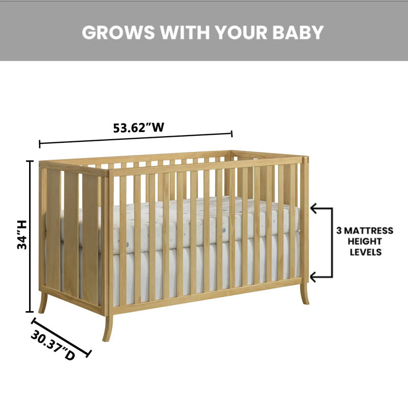 Natural Wood Convertible 4-in-1 Crib with Curved Feet