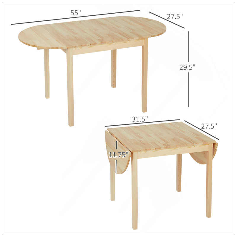 Table de cuisine en bois massif 55 po, tables à abattants pour petits espaces, table de salle à manger pliante, naturel
