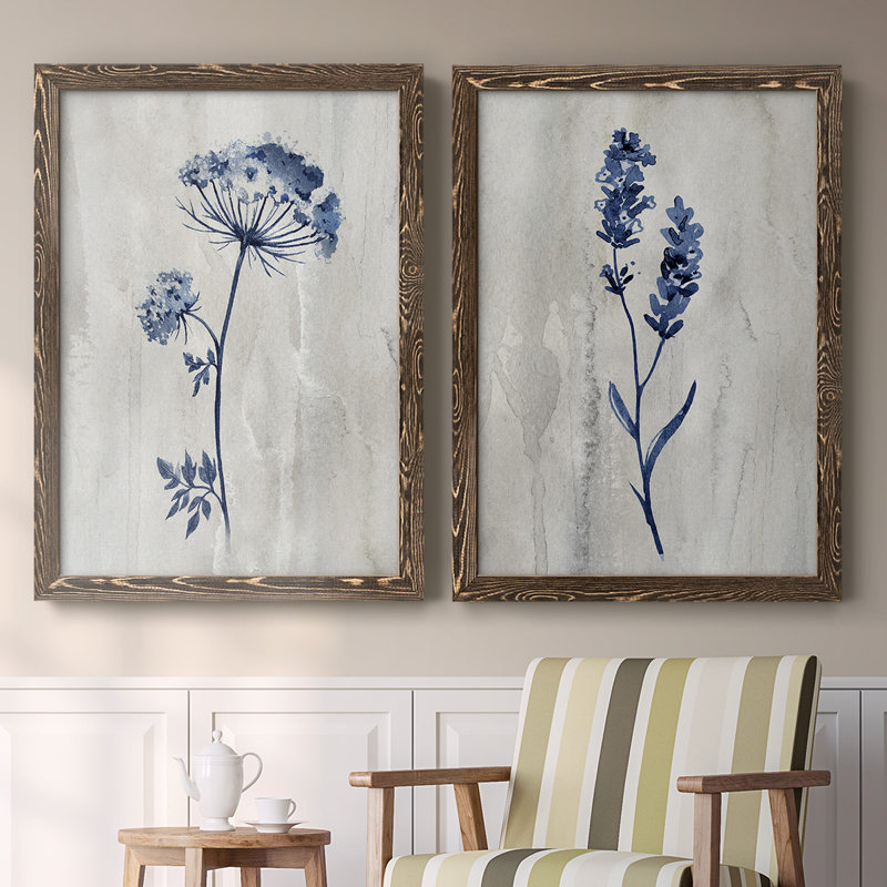 Toile encadrée Indigo Botanical I-Premium - prête à être accrochée, H 27,5 po x l 75 po x P 1,5 po, Noyer