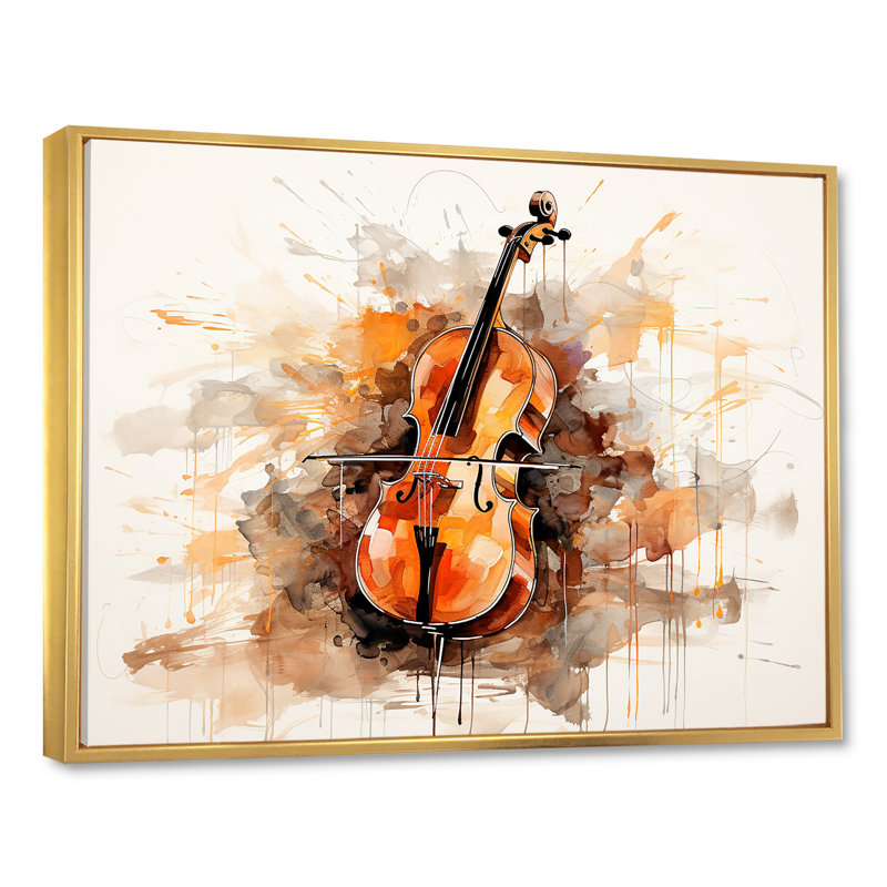 Cello Contour Rich Brown II - musique sur toile, Cadre flottant doré, H 34 po x l 44 po x P 1,5 po