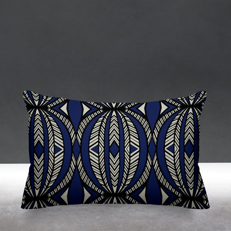 Abstract Outdoor Reversible Throw Pillow, Navy Blue