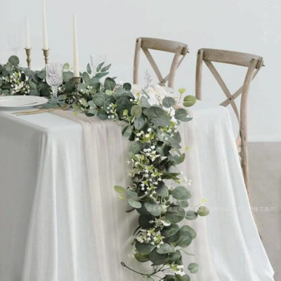 Artificial Silver Dollar Eucalyptus Garland with Baby Breath Gypsophila, 5.9 FT Faux Greenery Vine for Wedding Table Arch Mantel Indoor Outdoor Home Decor, 6 Pack