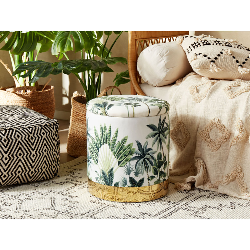 Holmfirth 38cm Wide Velvet Round Floral Ottoman with Storage