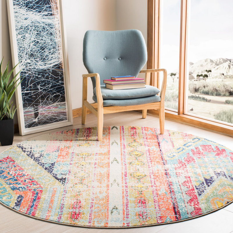 Wooler Southwestern Blue/Orange Area Rug, Round 11'
