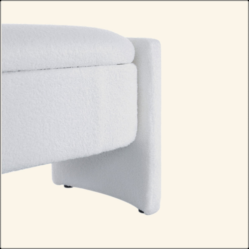 Elegant Long - Shaped Storage Ottoman Bench Of Boucle Material With Simple And Grand Design, White