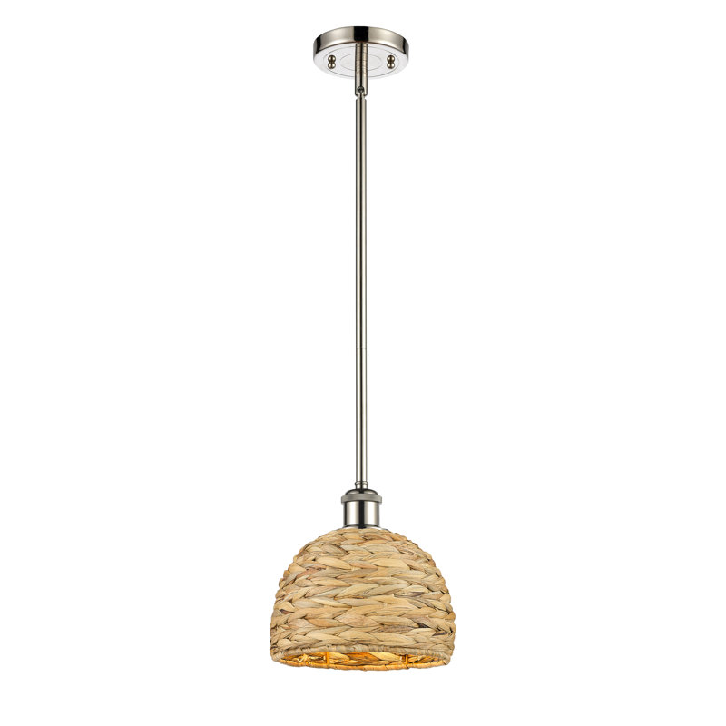 Luminaire suspendu en rotin tissé à 1 lumière Malaga, H 128,75 po x l 8 po x P 8 po, Nickel poli