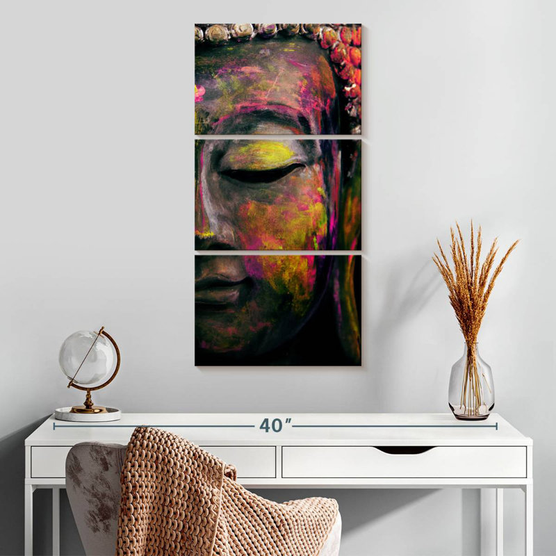 Bouddha aux couleurs vives, H 32 po x l 15 po