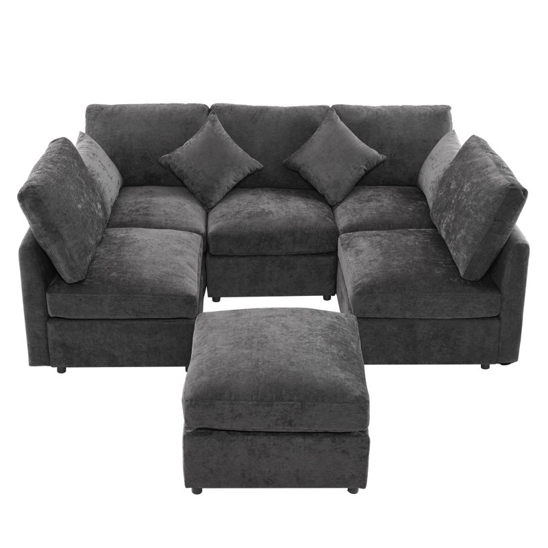 86.6" Sectional Sofa, Black Chenille