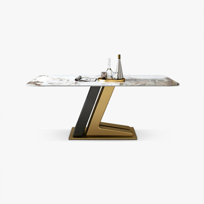 Simple Rectangular White Rock Slab Dining Table
