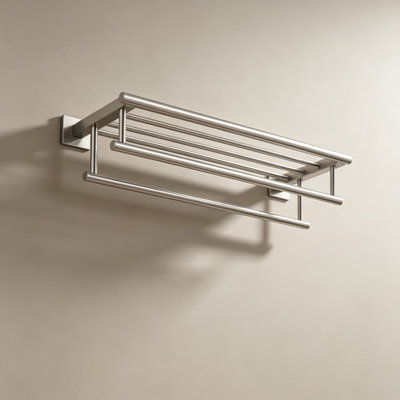 Towel Rail with Double Towel Bars, Wall Mounted Bathroom Towel Rack and Shelf, SUS Stainless Steel Towel Holder, Brushed Finish, Square Design