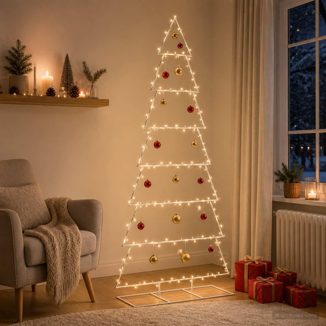 Vidaxl (White, 210 Cm) Metal Christmas Tree With Classic Stand Kuopio 210 Cm Steel - Image 3