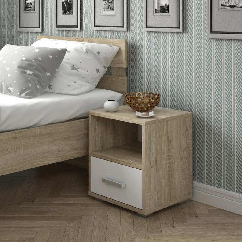 Soto 40cm W Particle Board / Chipboard Bedside Table, Oak/White