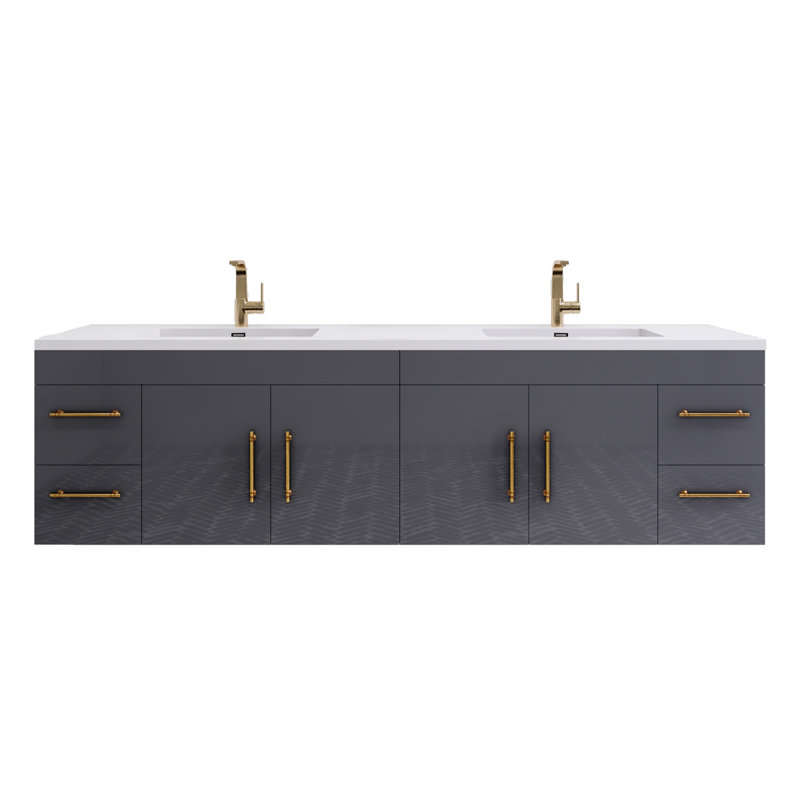 Ensemble de meuble-lavabo double 84 po Tihanna, Gris brillant