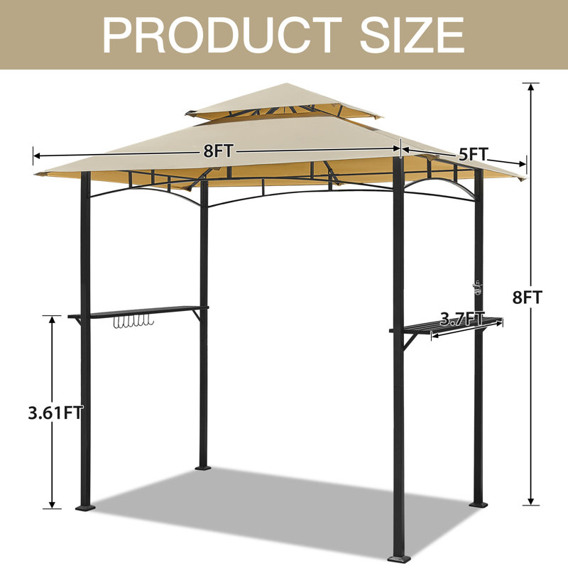 1.5m W x 2.5m D Metal Soft-top Gazebo, Beige