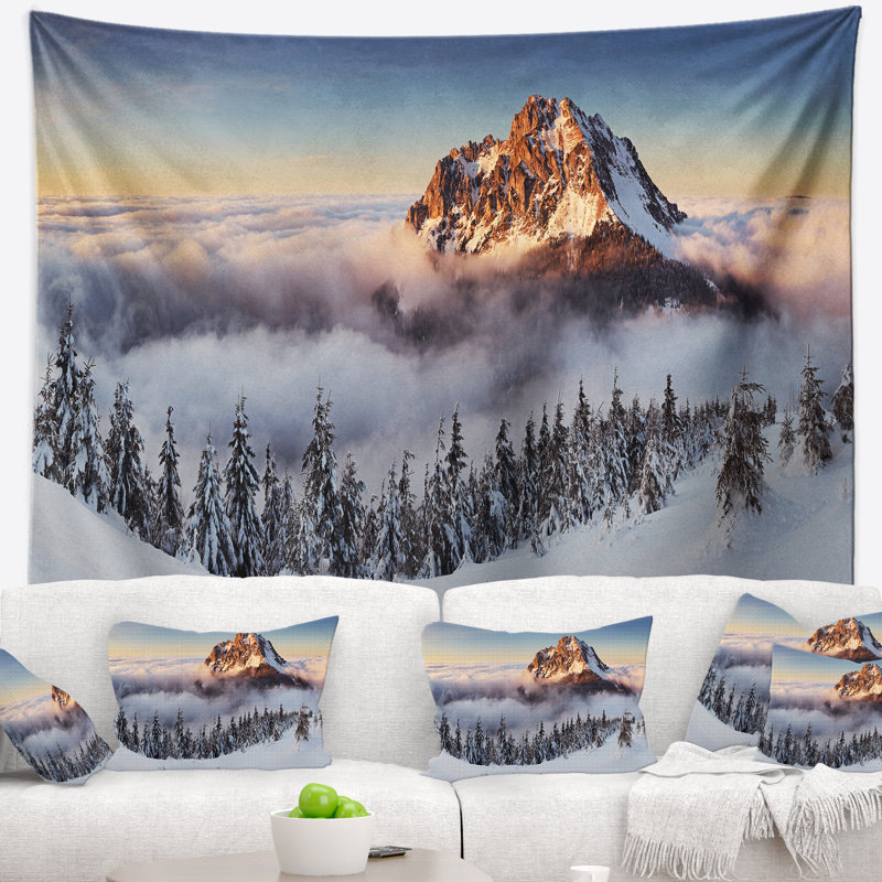 Photographie hiver montagne paysage tapisserie, H 32 po x l 39 po