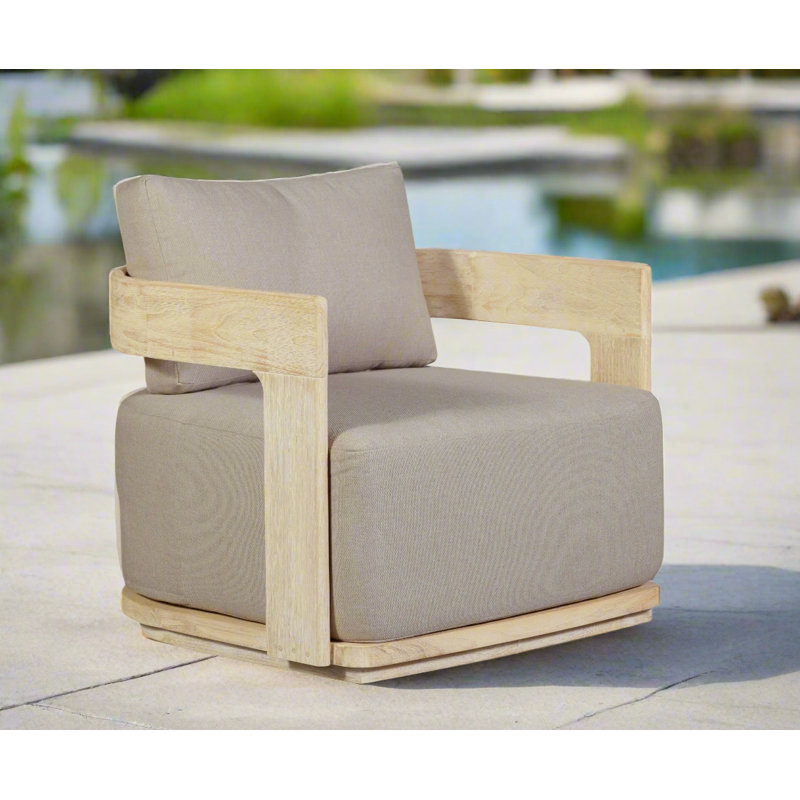 Eclipse Outdoor Solid Teak Wood Chair - Fabric, Natural Wood, Gray
