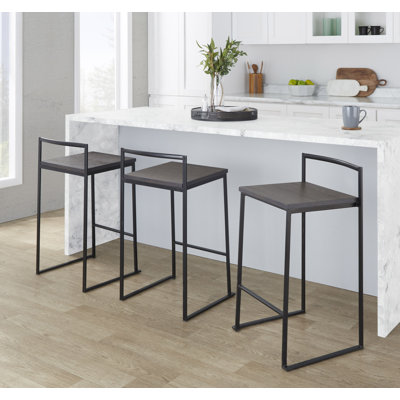 Brieon Stackable Counter Stool with Wood Seat (Set of 3)