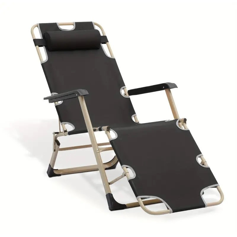 Black Outdoor Deck Chair, Portable Folding Reclining Lounge Chair for Patio, Poolside, Beach & Garden