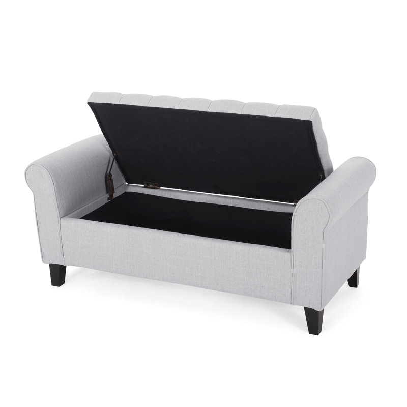 Claxton 50 Inch Contemporary Button Tufted Upholstered Storage Bench with Flip Top, Rolled Arms, Soft Close Hinges