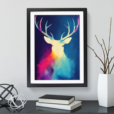 Colourful Stag No.3 Abstract 1 Piece Single Picture Frame Wall Art