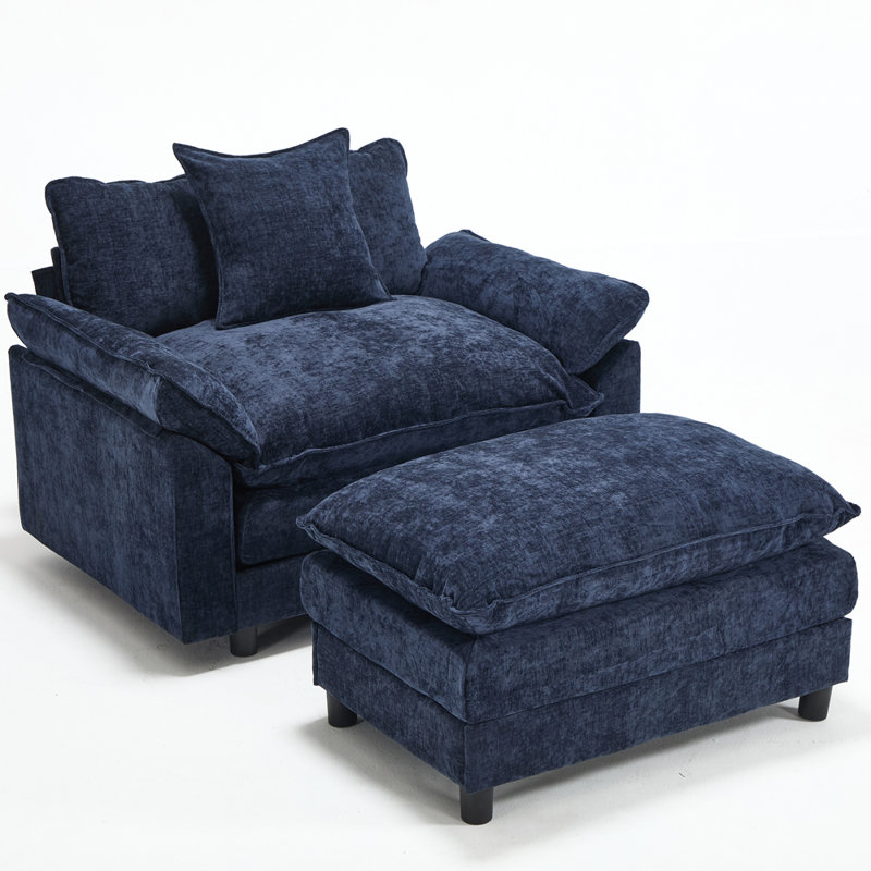 Fauteuil club moderne avec repose-pieds, Bleu