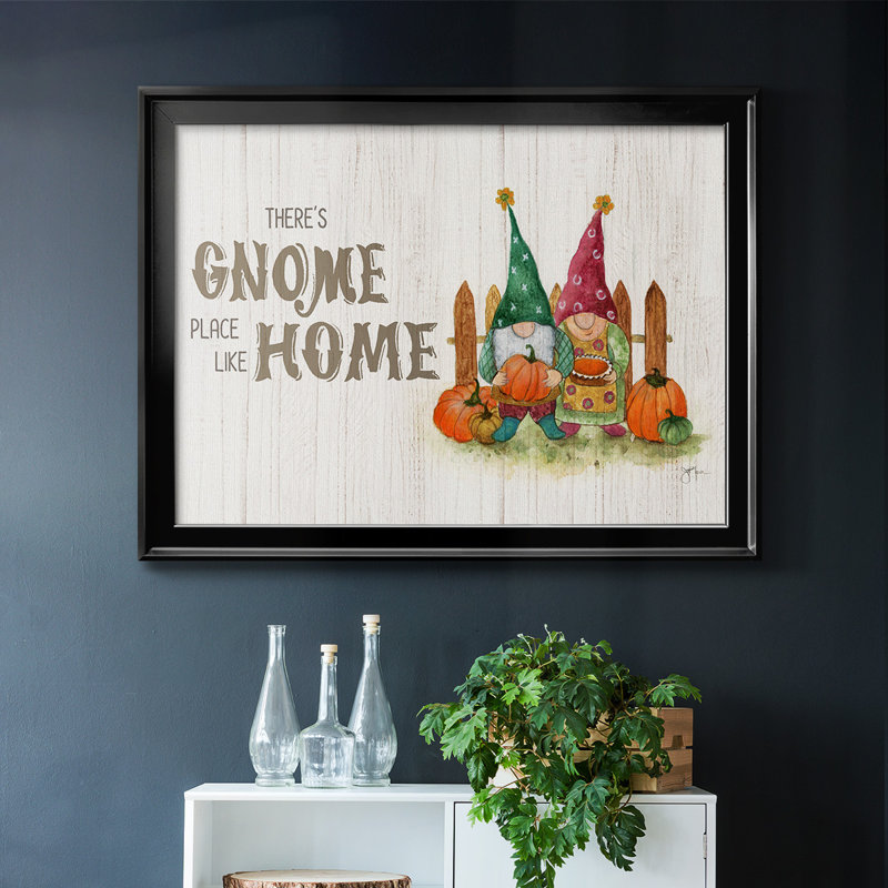 " Gnome Place Like Home ", Black Floater Framed Canvas, 18" H x 26" W