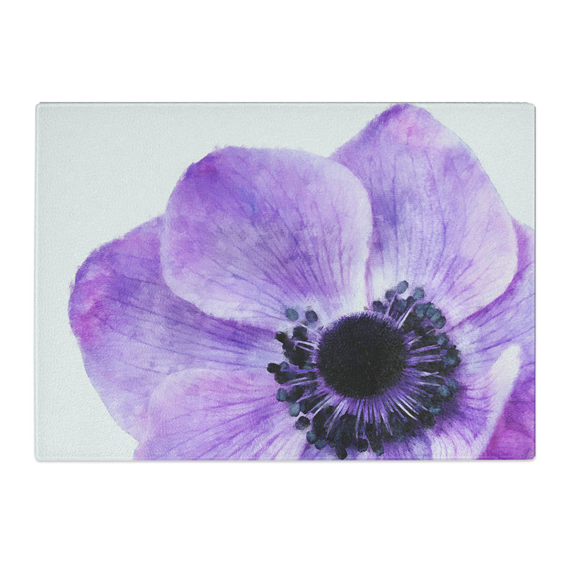 Tempered Glass Purple Anemone Flower Chopping Board, 28.5 cm x 39 cm