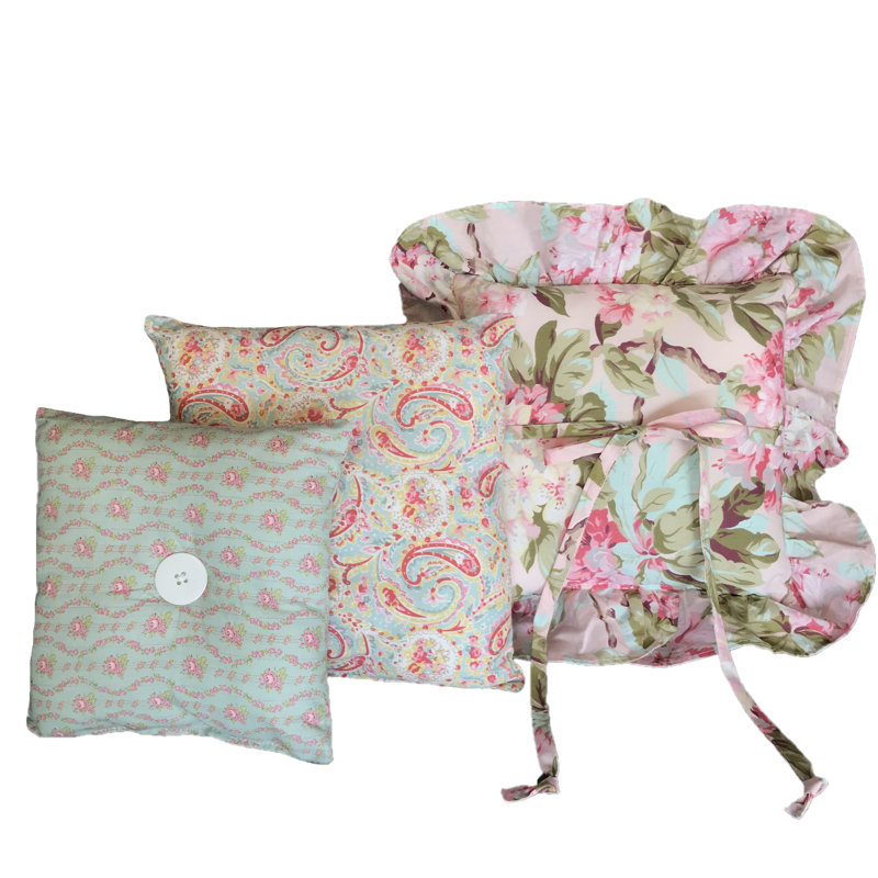 Tea Party Ruffled and Buttons Cotton Blend Reversible Throw Pillow