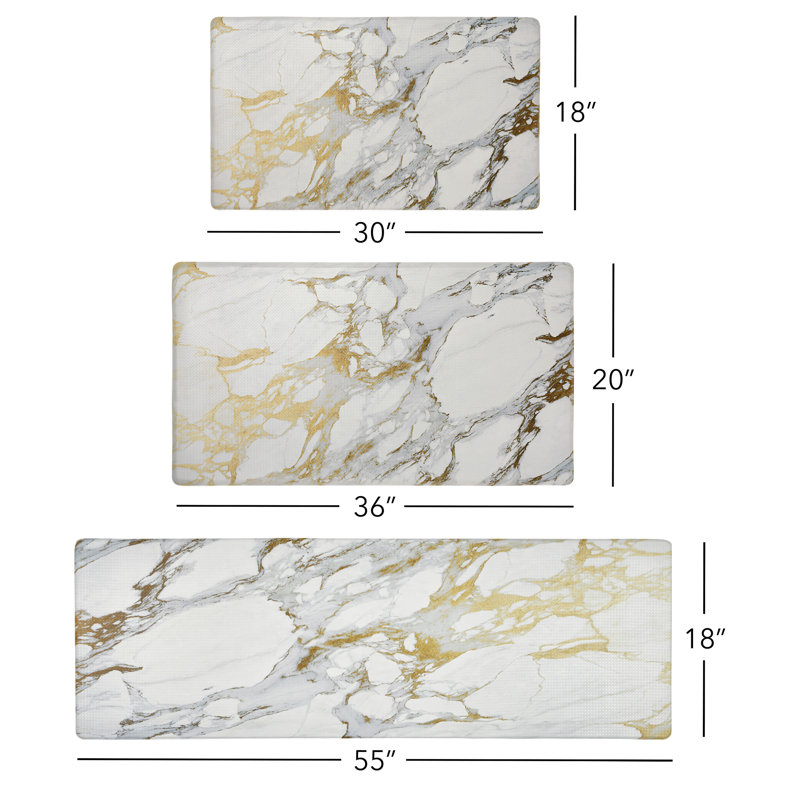Gold and White Marble Anti-Fatigue Kitchen Mat, 20" x 36"