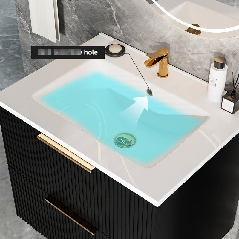 Meuble-lavabo noir 090, sans lavabo, deux tiroirs, réduit le nettoyage, planche multicouche, grands coins hygiéniques