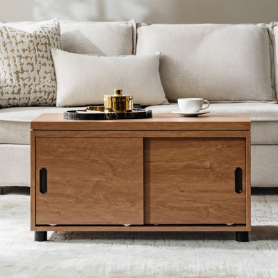 Lucrecia 34"W Modern Sliding Tambour Door Coffee Table With Drawer Storage