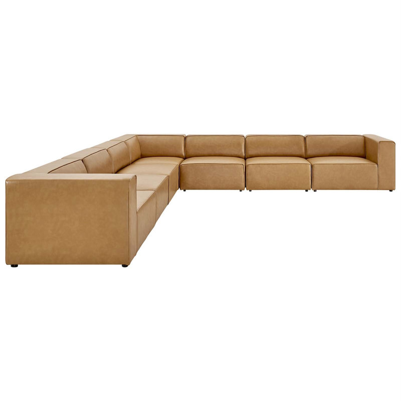 Canapé modulaire en cuir 7 pièces Mingle, Simili cuir brun clair