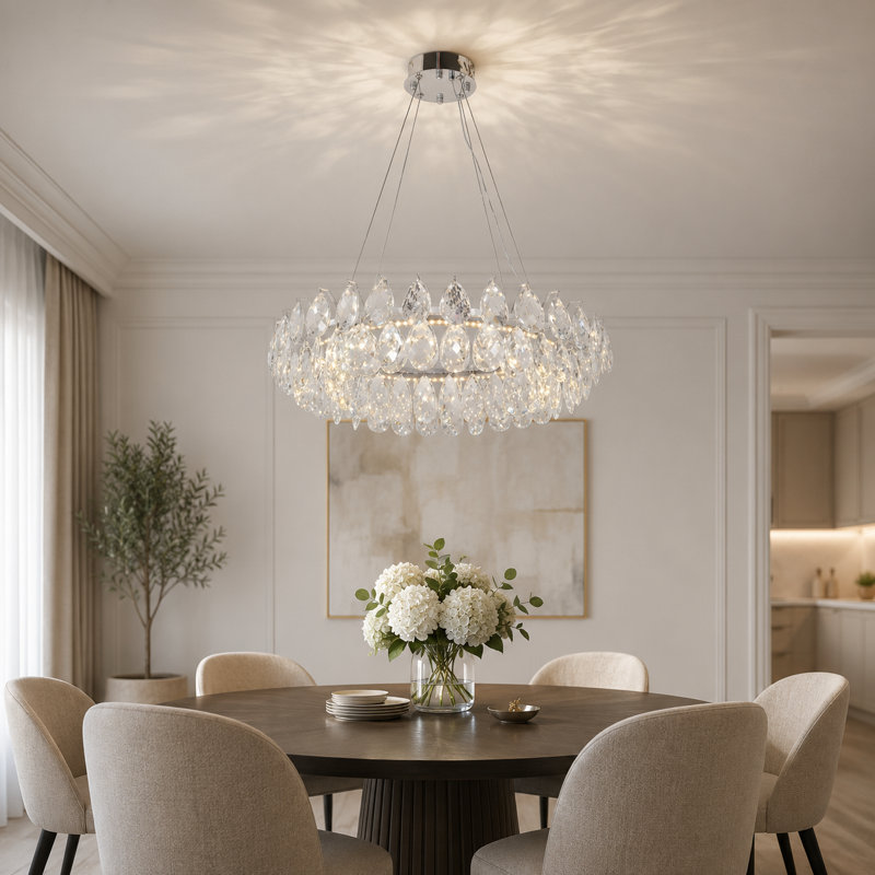 Lustre moderne en cristal à DEL de 24 pouces de diamètre