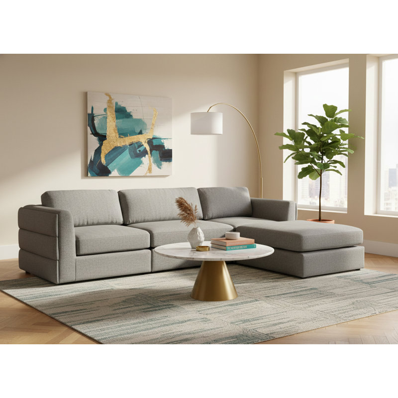 Canapé modulaire réversible de 114 po de largeur Howardine, Tissu gris texturé en lin