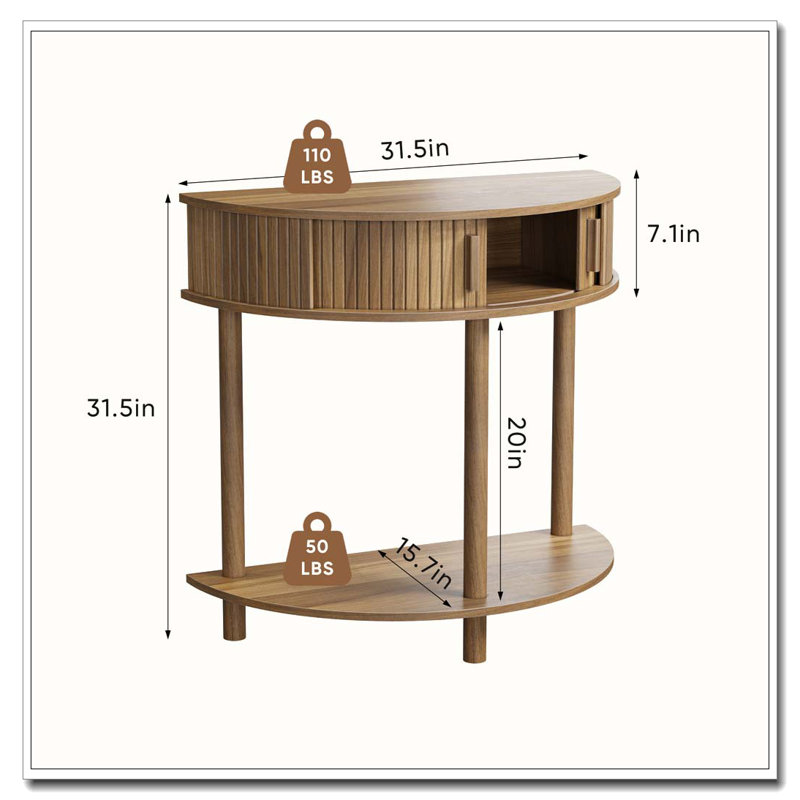 31.5-Inch Grooved Half-Moon Console Table
