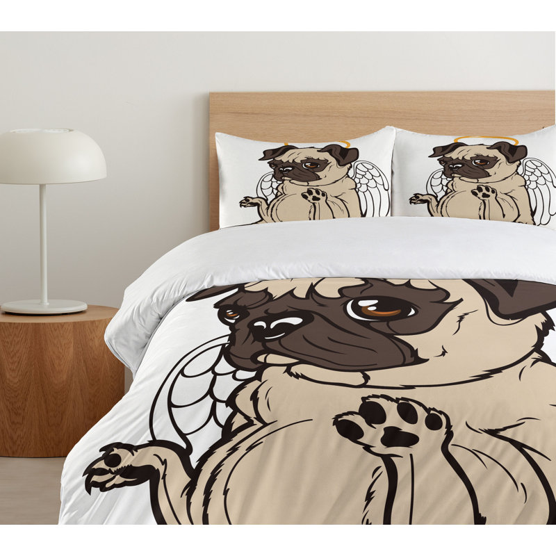 King Beige and Brown Microfiber Pug Duvet Cover Set