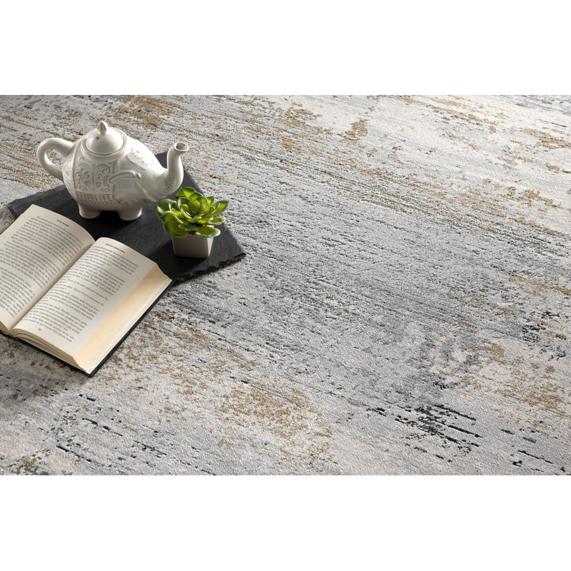 Rug Branch Lumen 8' x 11' (7'8" x 10'9") Grey/Beige Distressed Abstract Indoor Area Rug, Comtemporary, Medium Pile, Stain-Resistant Carpet - Living Room, Bedroom, Dining Room, and Kitchen