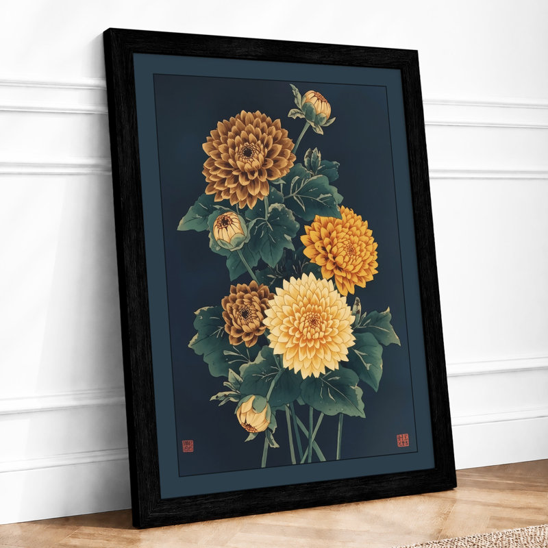 Chrysanthemum Study Botanical - Framed Print, A1 - 84.1 x 59.4 cm, Black