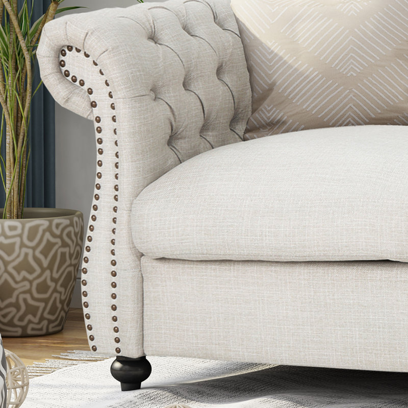Pasillas Rolled Arm Loveseat, Beige Fabric, 27.75" H x 61.75" W x 33.75" D