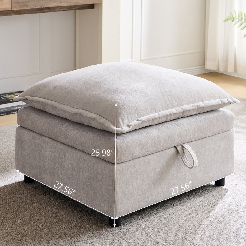 Modern 27.56" Wide Chenille Ottoman Square Upholstered with Storage, Footstool Module Part for Chenille Sectional Sofa,Light gray