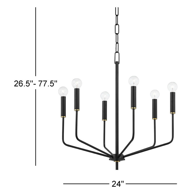 6-Light Chandelier, Laiton vieilli / noir doux