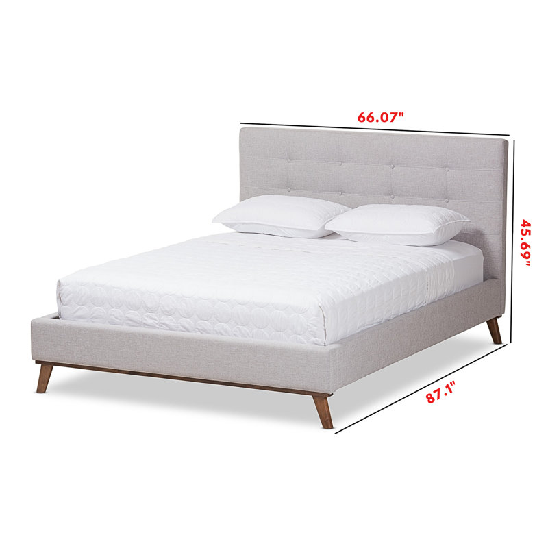 Valencia Queen-Sized Greyish Beige Tufted Upholstered Bed with Walnut Legs