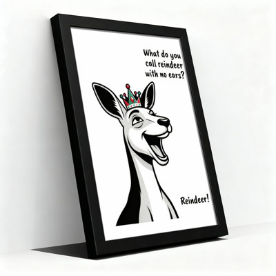 Reindeer With Crown Cartoon Canvas Wrapped Wall Art Oil Painting Print Set Of 1