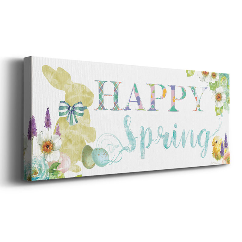 Joyeux printemps sur toile, art textuel, H 12 po x l 30 po x P 1,5 po