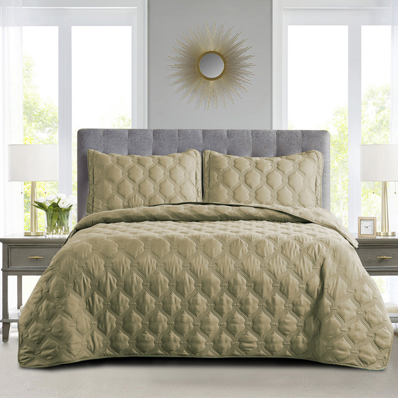 3 Piece Bradly Down Alternative Quilts Set, Antique Bronze, Queen Quilt + 2 Twin Shams
