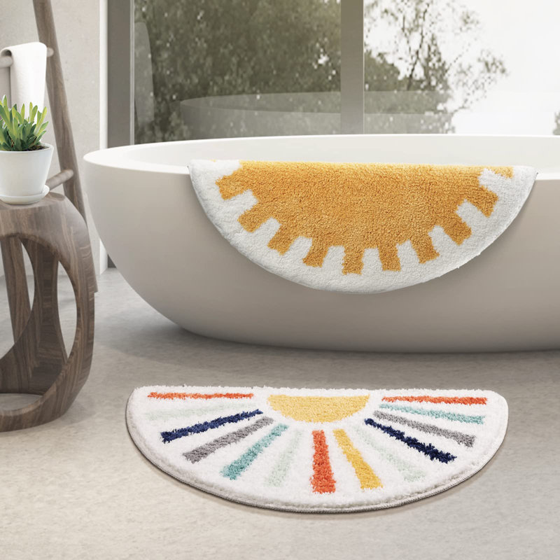  Colorful Sun Boho Bath Mat, Half Round Water Absorbent Non-slip Bathroom Rugs, Machine Washable Soft Microfiber Bath Rug For Bathroom, Shower, Bedroom