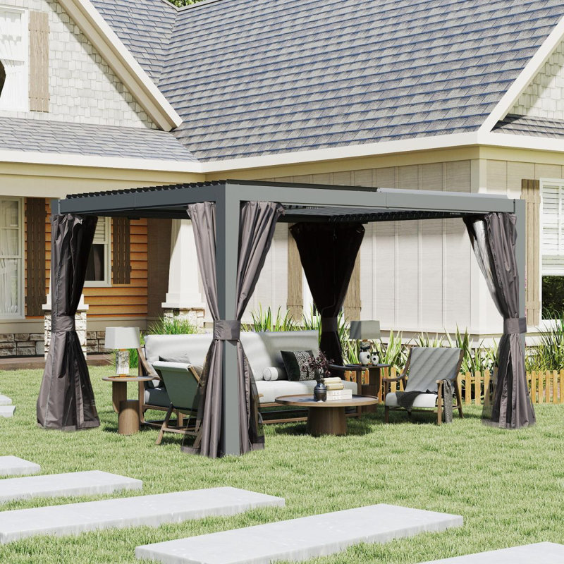 Pergola d'extérieur 10 x 12 pi avec persiennes réglables - gris, 11.81 ft. W x 9.91 ft. D, Gray